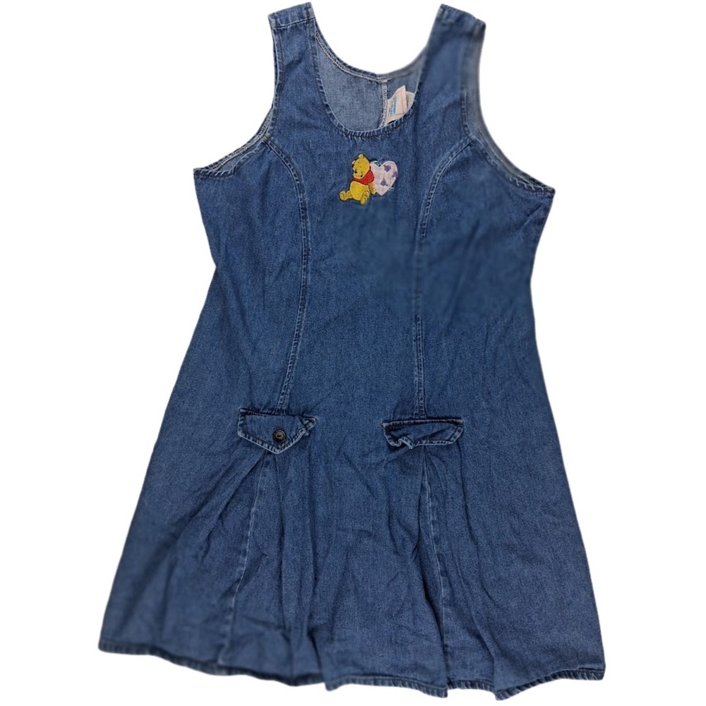 New Moves Vintage Winnie The Pooh Sz 12 Girls Denim Jumper Dress Jean JcPenny